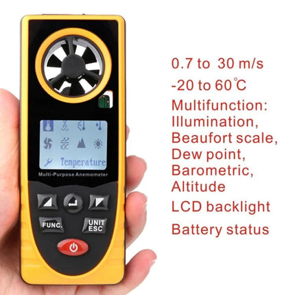 Anemometer for Everyday Weather and Wind Measurement - handheld multi-function wind speed and temperature meter with LCD backlight