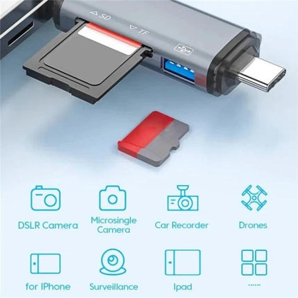 Handy Card Reader for Daily File Transfers on the Go - compact USB Type-C/8Pin card reader with SD and TF slots for phone, laptop, camera