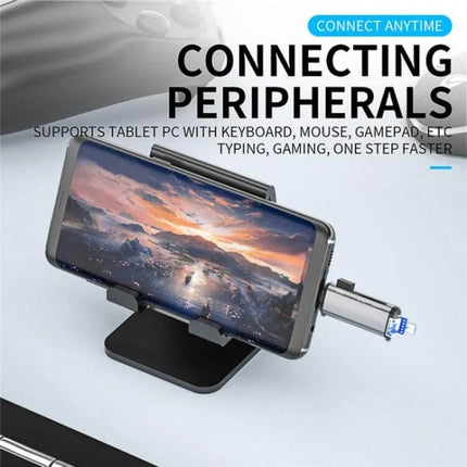 Portable OTG Adapter for SD, TF Card, and USB Data Transfer connecting phone to SD/TF cards and USB drives for photographers and travelers