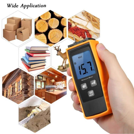 Digital Wood Moisture Meter for Building Material Testing handheld meter showing 15.7% reading for wood, brick, mortar and lumber