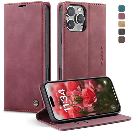 CaseMe Leather Phone Case For Daily Use And Travel, Slim Protective Cover That Fits Your Phone On The Go - burgundy leather wallet folio with stand and card slots