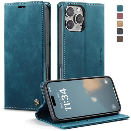 CaseMe Leather Phone Case For Daily Use And Travel, Slim Protective Cover That Fits Your Phone On The Go - teal leather wallet case with card slot and kickstand