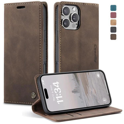 CaseMe Leather Phone Case For Daily Use And Travel, Slim Protective Cover That Fits Your Phone On The Go - brown leather wallet folio with stand and card slots
