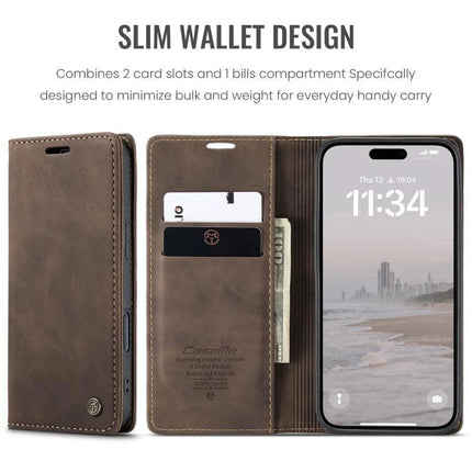 CaseMe Leather Phone Case For Everyday Protection And Simple Daily Carry For Commutes slim wallet leather folio with card slots, stand function and TPU grip