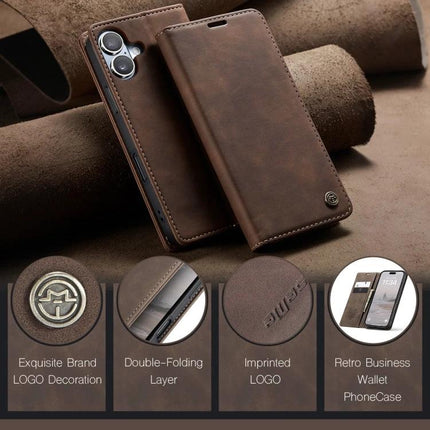 CaseMe Leather Phone Case For Everyday Protection And Simple Daily Carry For Commutes - brown leather wallet-style case with card slots and stand