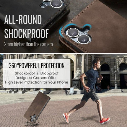 CaseMe Leather Phone Case For Everyday Protection And Simple Daily Carry For Commutes - brown leather wallet case with camera protection and built-in card slots