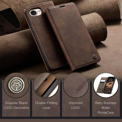CaseMe Leather Flip Phone Case With Card Storage in brown leather wallet style with stand and card slots