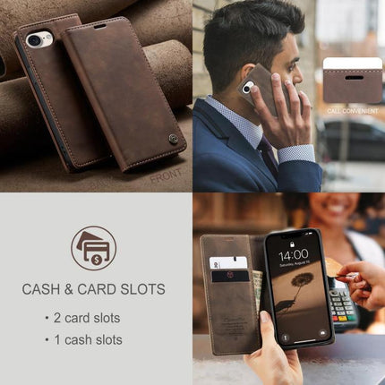 CaseMe Leather Flip Phone Case With Card Storage brown leather wallet case with card and cash slots, flip cover doubles as stand