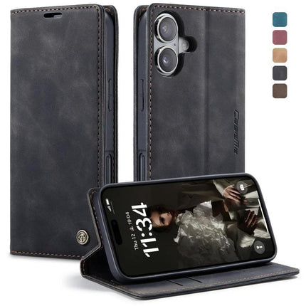 CaseMe Leather Flip Phone Case With Card Storage - dark gray leather wallet flip cover with card slots and kickstand