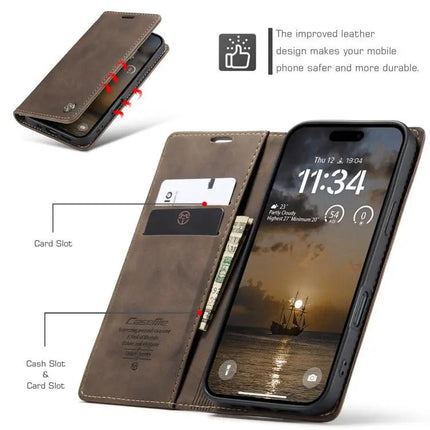 CaseMe Leather Flip Phone Case With Card Storage