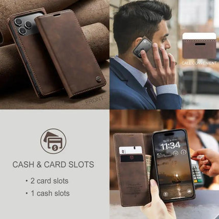 CaseMe Leather Flip Phone Case With Card Storage