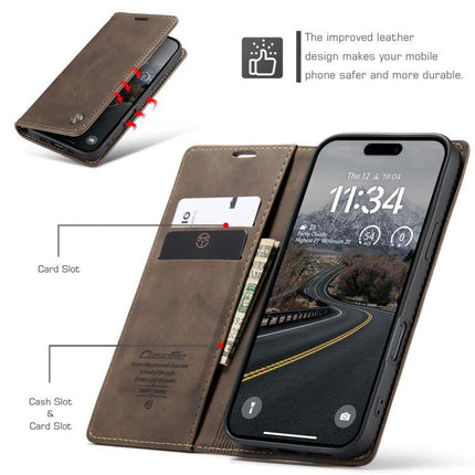 CaseMe Leather Phone Case For Daily Use And Travel, Slim Protective Cover That Fits Your Phone On The Go - brown leather wallet case with card slots and stand