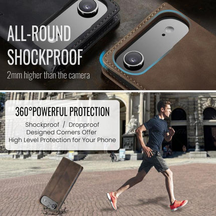 CaseMe Leather Phone Case For Daily Use And Travel, Slim Protective Cover That Fits Your Phone On The Go – slim leather TPU wallet case with 360° shockproof protection
