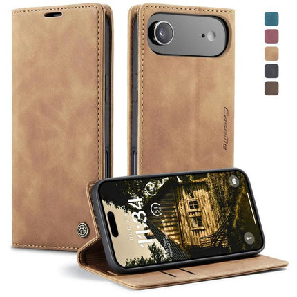 CaseMe Leather Phone Case For Daily Use And Travel, Slim Protective Cover That Fits Your Phone On The Go - tan leather wallet folio with card slots and stand