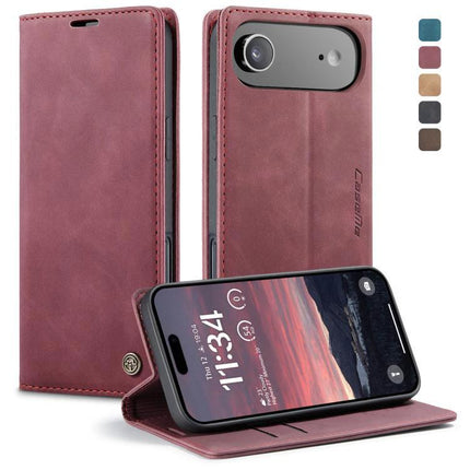 CaseMe Leather Phone Case For Daily Use And Travel, Slim Protective Cover That Fits Your Phone On The Go - burgundy leather wallet case with card slots and stand