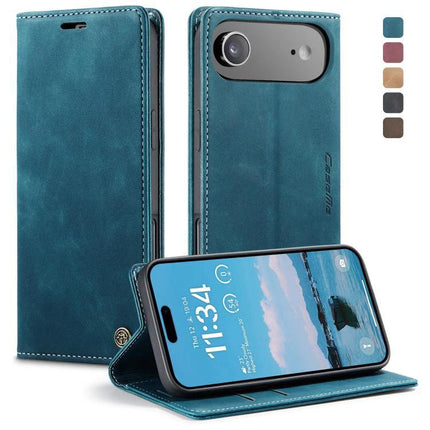 CaseMe Leather Phone Case For Daily Use And Travel, Slim Protective Cover That Fits Your Phone On The Go - teal leather wallet style with stand and card slots