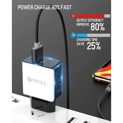 USB Charger for Everyday Device Powering at Home - Quick Charge 3.0 wall adapter recharging smartphone and tablet