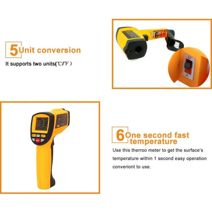 Infrared Thermometer for Everyday Surface Temperature Checks handheld yellow non-contact gun for grills engines HVAC quick read