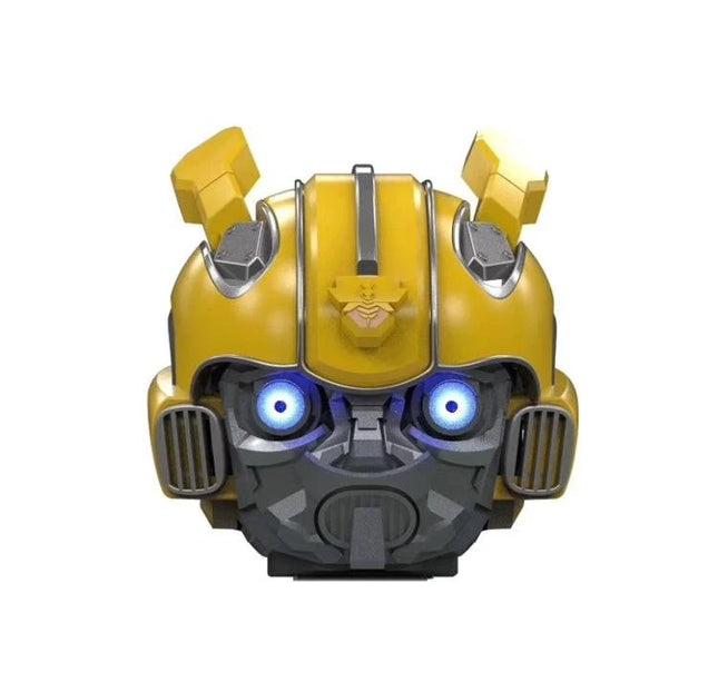 Alt Tag: Bumblebee Compact Bluetooth Speaker For Home And Travel compact yellow robotic speaker with glowing blue eyes, portable
