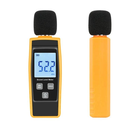 Compact Sound Level Meter for Everyday Noise Monitoring, handheld yellow meter showing 52.2 dBA on display