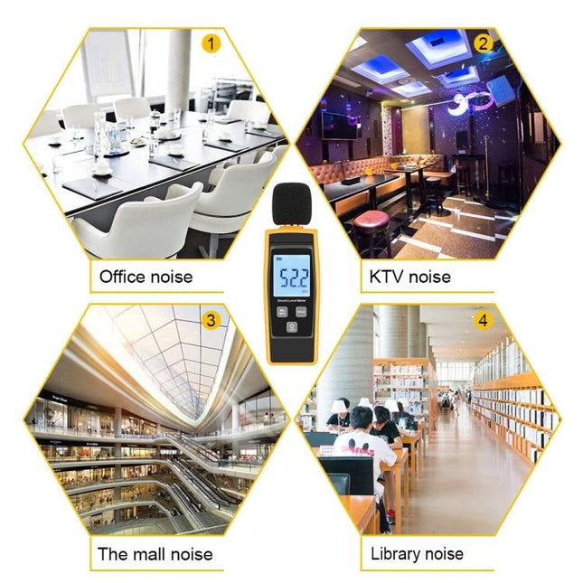 Compact Sound Level Meter for Everyday Noise Monitoring measuring office, KTV, mall and library noise (30–130 dBA)