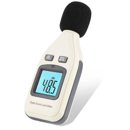 Digital Sound Level Meter for Accurate Noise Monitoring - compact handheld meter showing 48.5 dB on display for office and home noise assessment