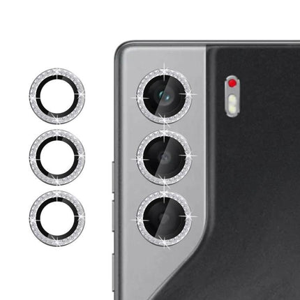 Kalebol Protective Camera Lens Cover Clear for Tecno Camon 40 Pro, 9H Tempered Glass Decorative Sparkle Rings Protecting Triple Camera