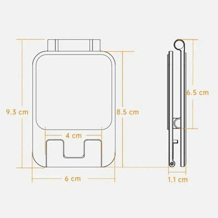 Foldable Adjustable Aluminum Holder for Phones and Tablets compact foldable design with dimensions 9.3x6x1.1 cm and 4 cm device slot