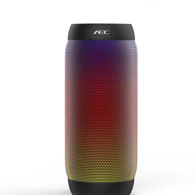Portable Bluetooth Speaker With LED Ambient Light For Home showcasing cylindrical LED color gradient, Bluetooth, NFC, TF slot
