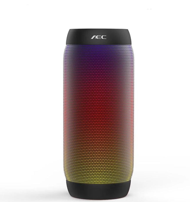Portable Bluetooth Speaker With LED Ambient Light For Home showcasing cylindrical LED color gradient, Bluetooth, NFC, TF slot