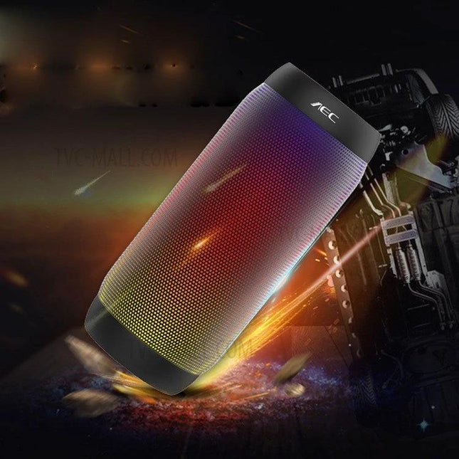 Portable Bluetooth Speaker With LED Ambient Light For Home showing colorful LED mesh, compact design, Bluetooth and NFC features