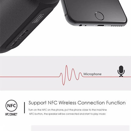 Portable Bluetooth Speaker With LED Ambient Light For Home showing NFC pairing, dense metal mesh and microphone support