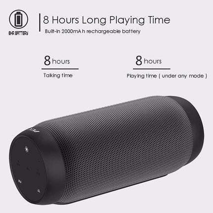 Portable Bluetooth Speaker With LED Ambient Light For Home showing 8 hours playing time and built-in 2000mAh battery