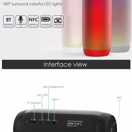 Portable Bluetooth Speaker With LED Ambient Light For Home BQ-615 Pro 360° sound NFC TF card FM with interface view