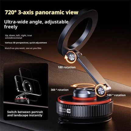 X66 Car Phone Holder With 720 Degree Rotation Magnetic Mount showing 720° three-axis rotation, aluminum alloy build and magnetic base for portrait/landscape use