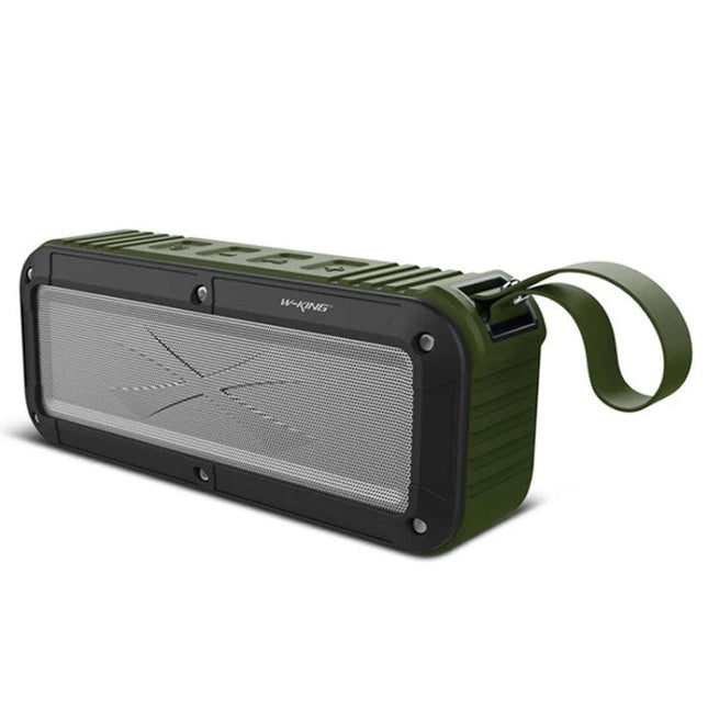 W King Portable Bluetooth Speaker Waterproof For Travel rugged green portable speaker with strap, waterproof outdoor design