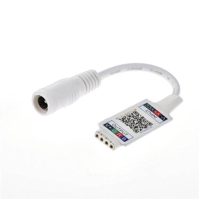 Mini RGB Bluetooth Light Strip Controller Black For LED Strips compact black 4-pin controller with DC jack and QR code for DIY LED strip projects