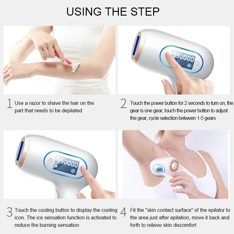 K_SKIN KD506A Freezing Photon Epilator - 5 Level Intensity Hair Removal Device for Cheeks, Armpits, Legs, and Back