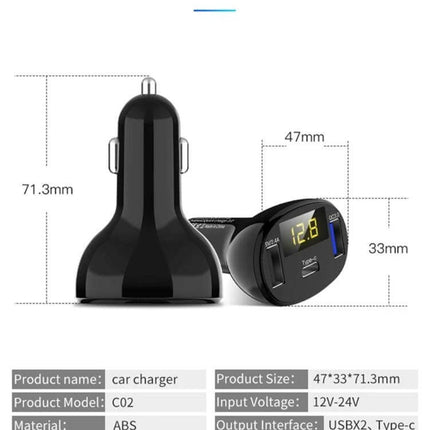 Car Power Adapter In-Car Charger Type-C Fast Charger dual-port car charger with USB-C and USB-A, 12V–24V input, 32W smart charging, compact 71.3mm