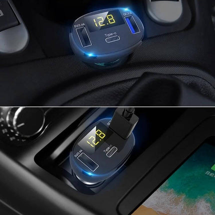 Car Power Adapter In-Car Charger Type-C Fast Charger dual-port USB-C and USB-A 32W car charger with LED voltage display and smart chip for phones and tablets