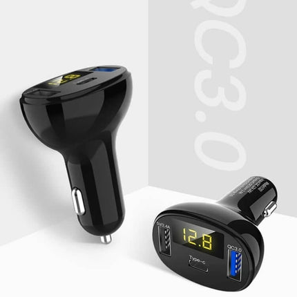 Car Power Adapter In-Car Charger Type-C Fast Charger - dual-port USB-C and USB-A 32W car charger with QC3.0, LED voltage display and smart chip
