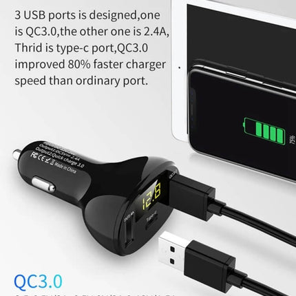 Car Power Adapter In-Car Charger Type-C Fast Charger dual-port 32W USB-C USB-A car charger with LED display for smartphones tablets