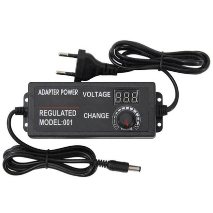 AC To DC Adjustable Power Adapter, Universal 3-24V Output compact black regulated power supply with digital display and adjustable knob
