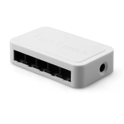 Compact White 5-Port Fast Ethernet Switch for Home Networking - compact white network switch with five RJ45 ports for home office and smart devices