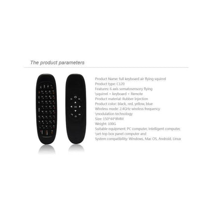 Wireless Mini Keyboard Remote for PC and Smart TV Control - compact air mouse keyboard remote with full QWERTY and motion-sensing controls
