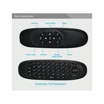 Wireless Mini Keyboard Remote for PC and Smart TV Control compact black handheld air mouse keyboard with directional pad and full QWERTY keys