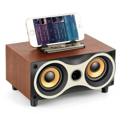 Compact Wooden Bluetooth Speaker For Home And Kitchen Use with dual drivers, phone dock, wood finish for kitchen or office audio