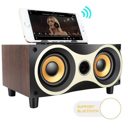 Compact Wooden Bluetooth Speaker For Home And Kitchen Use with smartphone dock natural wood finish and dual drivers
