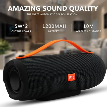 Compact Bluetooth Travel Speaker For Home, Desk, And Workouts portable black speaker with orange handle 1200mAh 5W×2