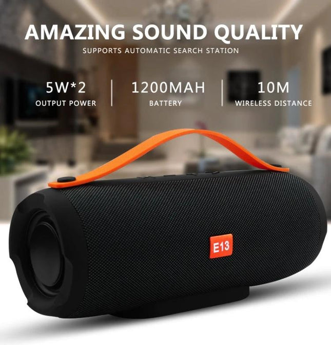 Compact Bluetooth Travel Speaker For Home, Desk, And Workouts portable black speaker with orange handle 1200mAh 5W×2